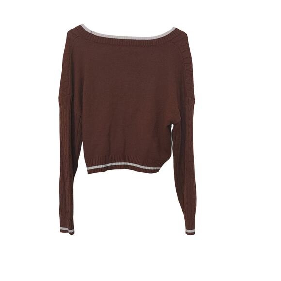 Love Tree Size Medium M Brown White Trim Cropped Sweater y2k Style Big Buttons - Picture 2 of 9